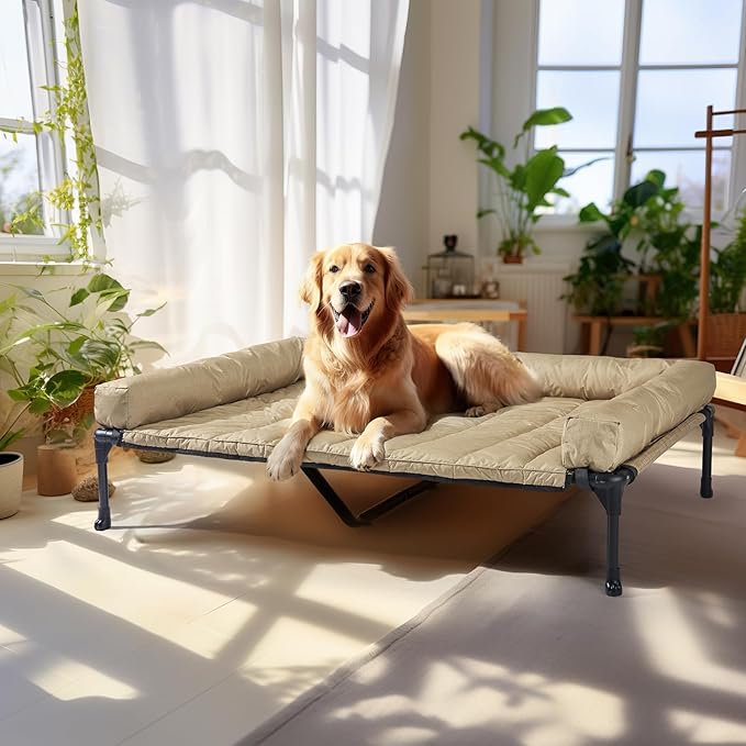 Veehoo Cooling Elevated Dog Bed Add Removable Waterproof Bolster Cushion Mat - Image 2