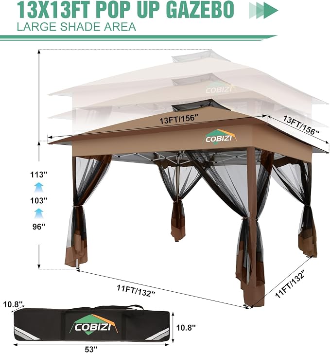 COBIZI Gazebo 13x13 Pop Up Canopy, Gazebos on Clearance - Image 3