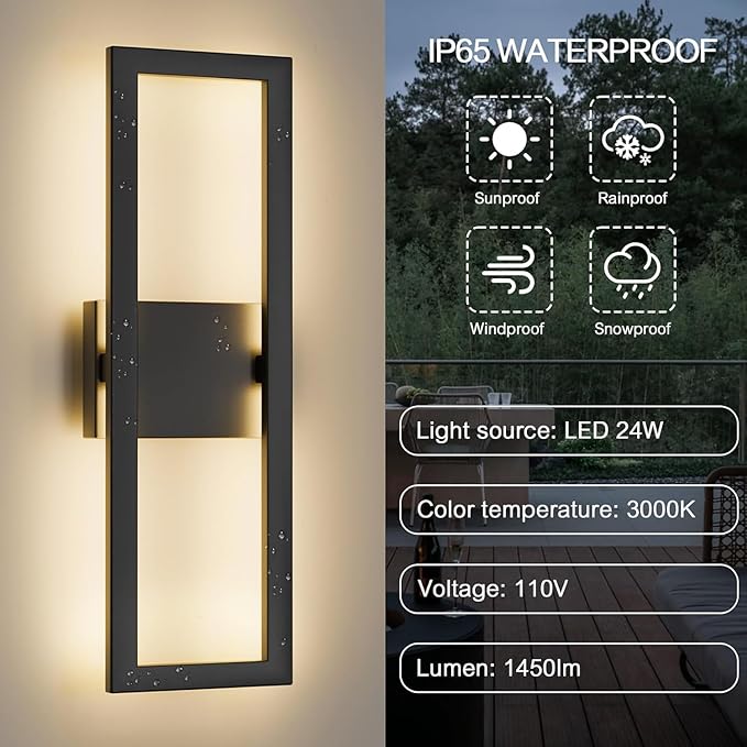 LamQee 22" Modern Outdoor Wall Lights, 3000K 1450LM Integrated LED Large - Image 4