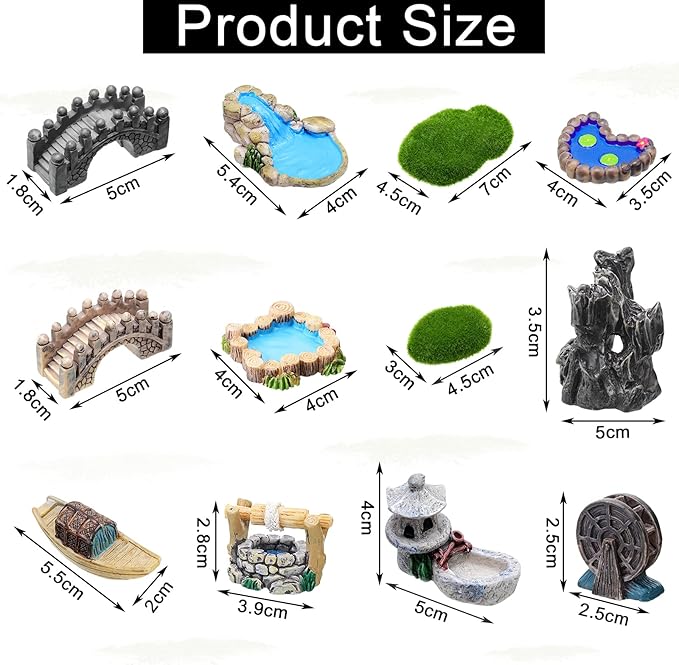Jetec 12 Pcs Mini Fairy Garden Accessories Miniature Tiny Stone Bridge Mini - Image 2