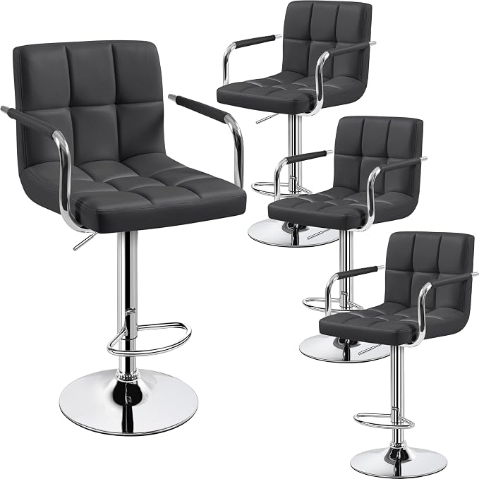 Yaheetech Bar Stools Set of 4, PU Leather Adjustable Barstools by Yaheetech