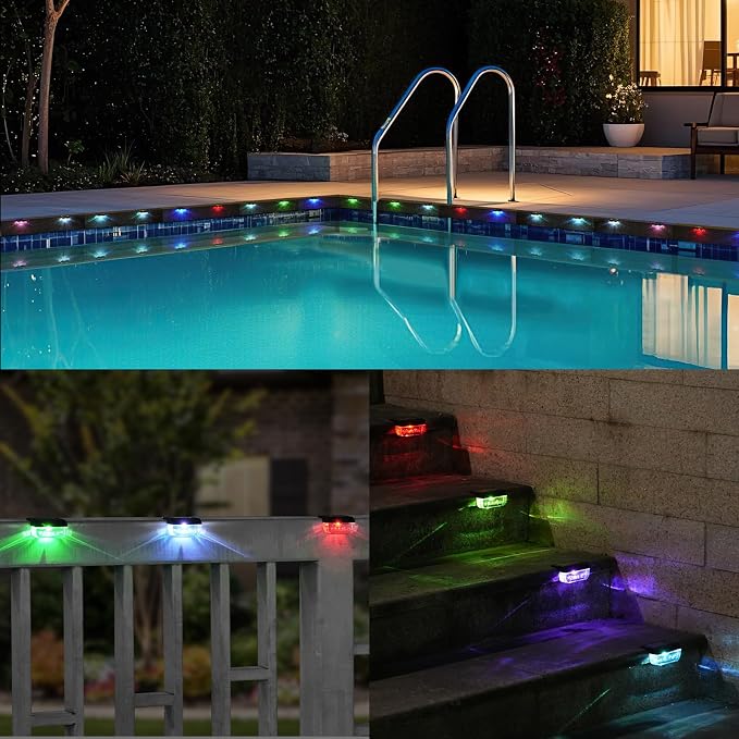 12 Pack Solar Deck Lights, RGB Color Changing Christmas Solar Fence Lights - Image 6