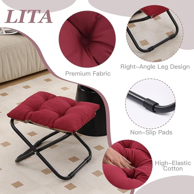LITA Folding Footrest Stool, Portable Ottoman Foot Rest, Upholstered Small - Image 4