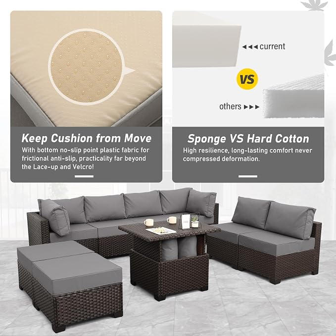 9 Pieces Wicker Patio Furniture Set Outdoor PE Rattan Sectional Conversation - Image 5