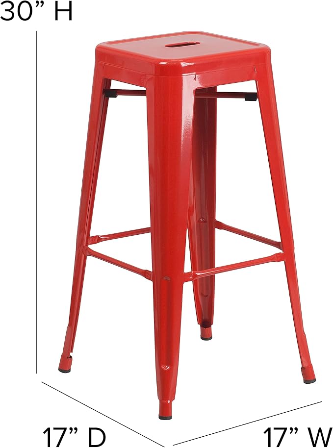 Flash Furniture Lily 4 Pack Commercial Grade 30" High Backless Red Metal - Image 3