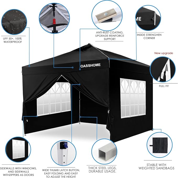 OASISHOME One Push Setup Pop-up Gazebo Portable Canopy Tent 10'x10', - Image 2