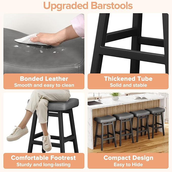 29 Inches Bar Stools Set of 2, Bar Height Barstools - Image 4