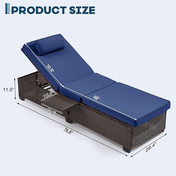 Outdoor Lounge Chairs, Pool Lounge Chairs Set of 2, Outdoor Chaise Lounge - Image 2