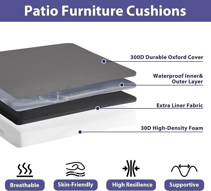 Outdoor Chair Cushions Set of 4, Waterproof Outdoor Seat Cushions - Image 2