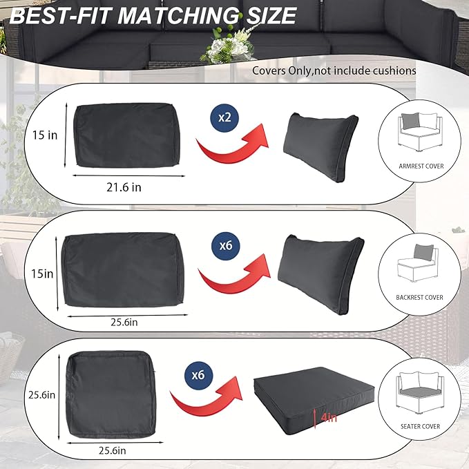 Outdoor Cushions Covers for Patio Furniture, Patio Cushion Covers Replacement - Image 2