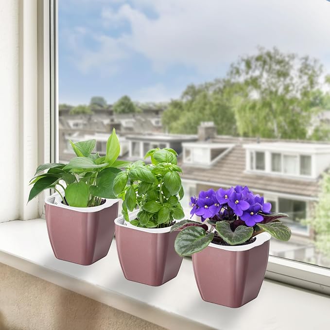 4 Pack Self Watering Pots 4-inch Decorative Flower Planters - Image 8