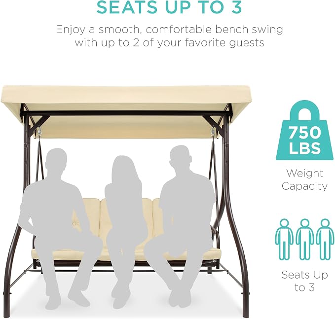 Best Choice Products 3-Seat Outdoor Large Converting Canopy Swing Glider - Image 4