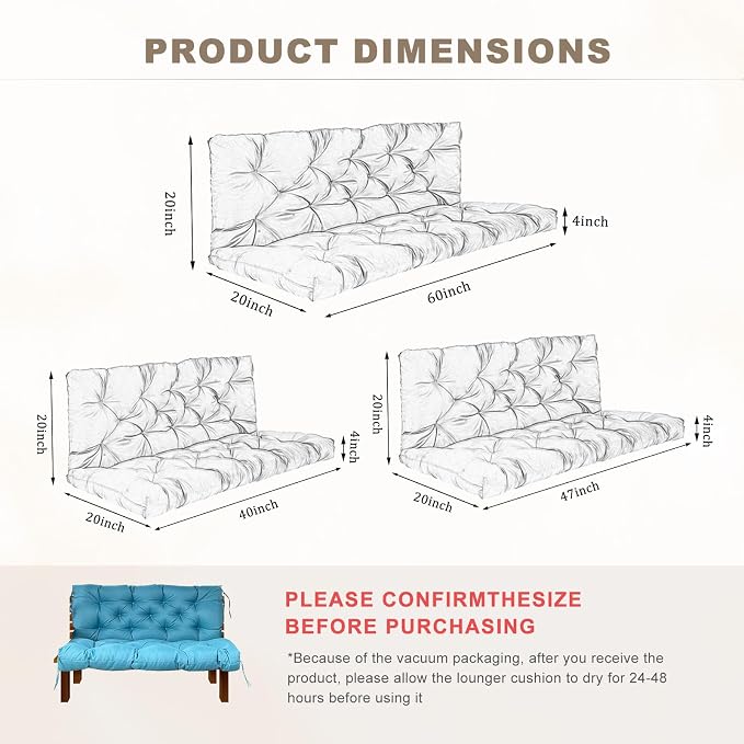 Porch Swing Cushion with Backrest, Waterproof Bench Cushion - Image 3