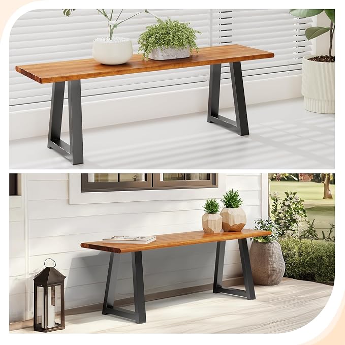 VINGLI Outdoor Bench with Metal Legs Rustic, Wood Dining Bench Indoor Outdoor - Image 6