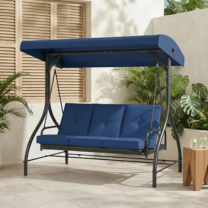 MAMIZO 3-Seat Patio Swing with Adjustable Canopy & Backrest, Outdoor Porch by MAMIZO