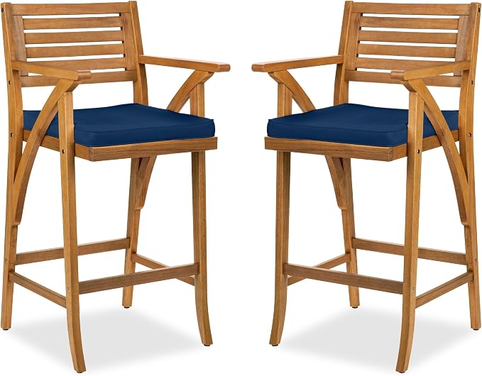 Best Choice Products Set of 2 Outdoor Acacia Wood Bar Stools Bar Chairs by BestChoiceProducts