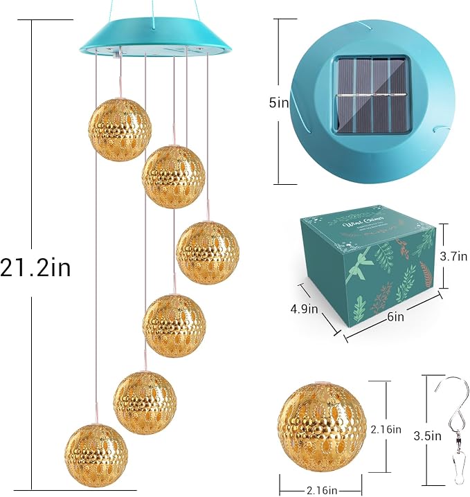 Toodour Solar Wind Chime, Color Changing Moroccan Ball Wind Chimes, LED - Image 7