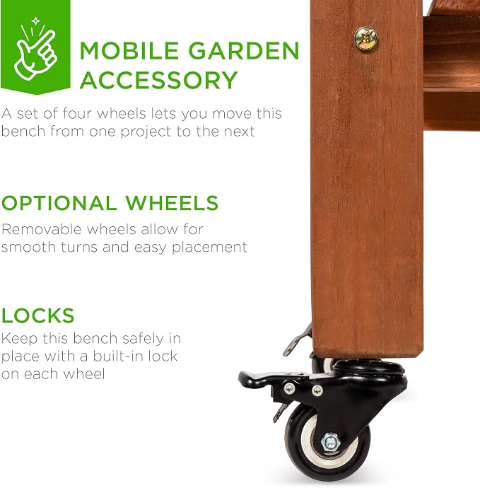 Best Choice Products Mobile Garden Potting Bench, Outdoor Wood Workstation - Image 4