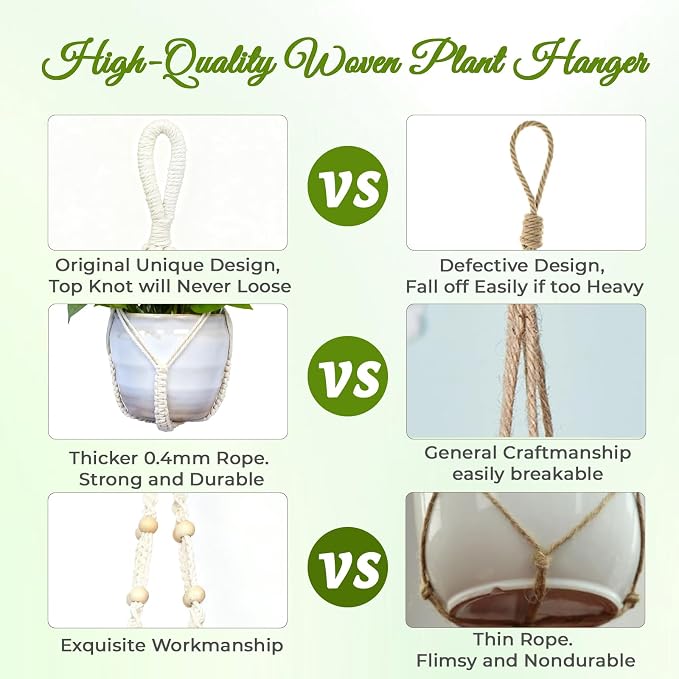 Macrame Plant Hanger, Wood Beads Cotton Hanging Planter Holder - Image 4