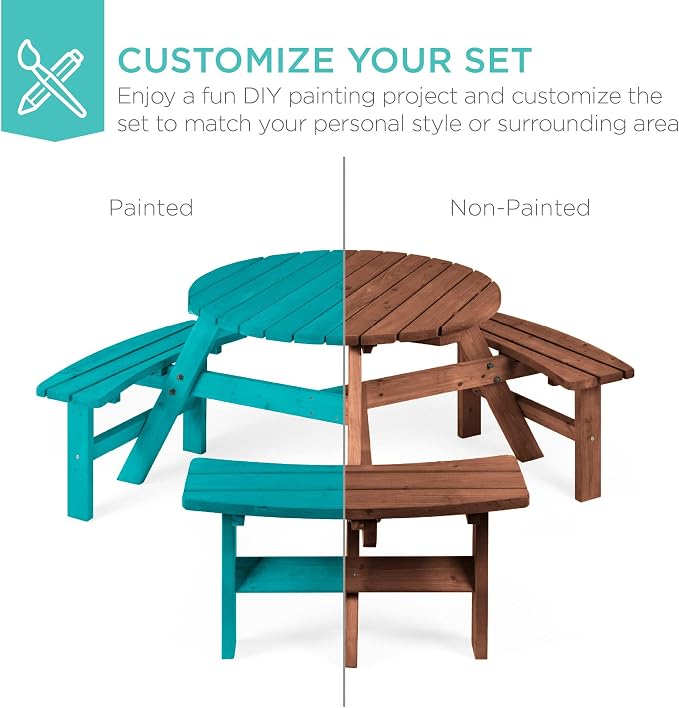 Best Choice Products 6-Person Circular Outdoor Wooden Picnic Table - Image 6
