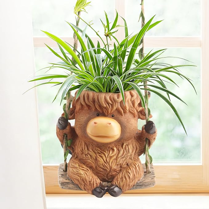 Swing Highland Cow Hanging Planters by CIYSHO
