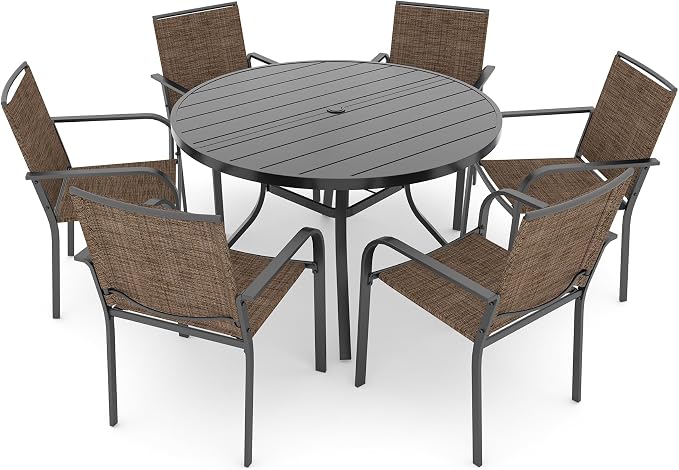 7-Piece Outdoor Dining Set, 6 Stackable Chairs & 48" Round Table by Anmutig