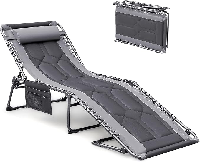 Devoko 4-Fold Padded Portable Folding Outdoor Chaise Lounge Heavy Duty by DEVOKO