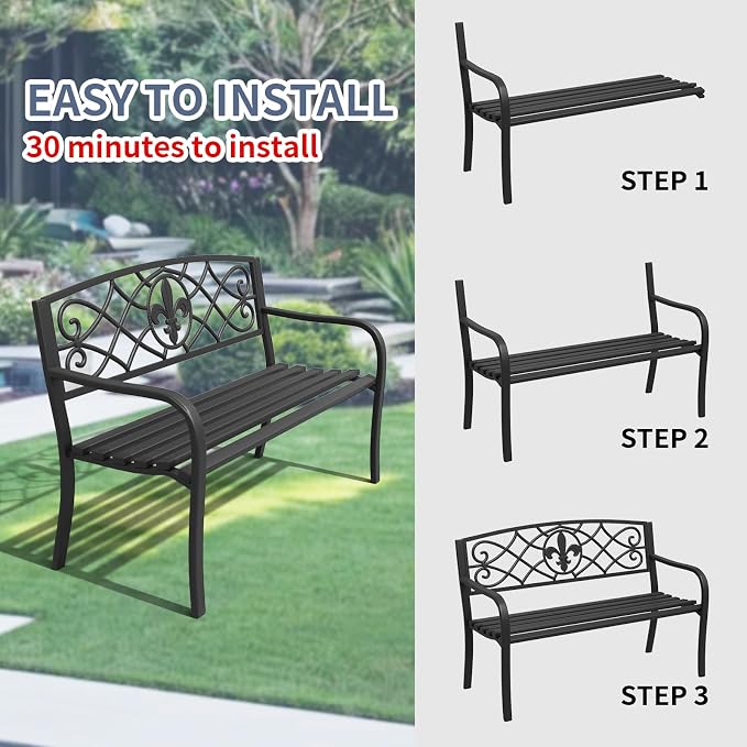 SHGJ&SOFT Outdoor Bench, Garden Bench, Outdoor Metal Frame Patio Park Bench - Image 7