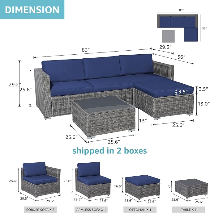Patiorama 5 Piece Outdoor Patio Furniture Set, Outdoor Sectional Conversation - Image 4