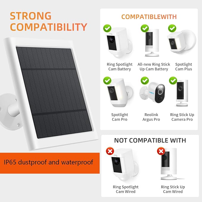 5 Pack IP65 Solar Panel for Rings Camera, 4W Solar Charger Compatible - Image 2