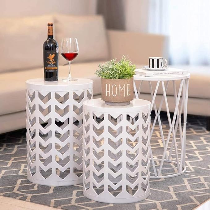 Y&M Set of 3 Metal Round Coffee Table, Side Table End Table - Image 5