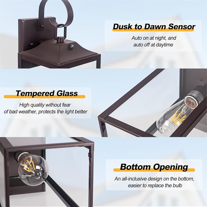 19" Dusk to Dawn Outdoor Lighting 2 Pack, Large Outdoor Wall Sconce Dusk to - Image 2