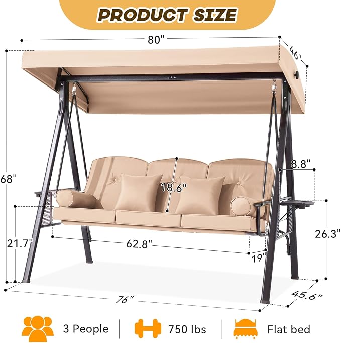 3 in 1 Outdoor Porch Swing - Image 8