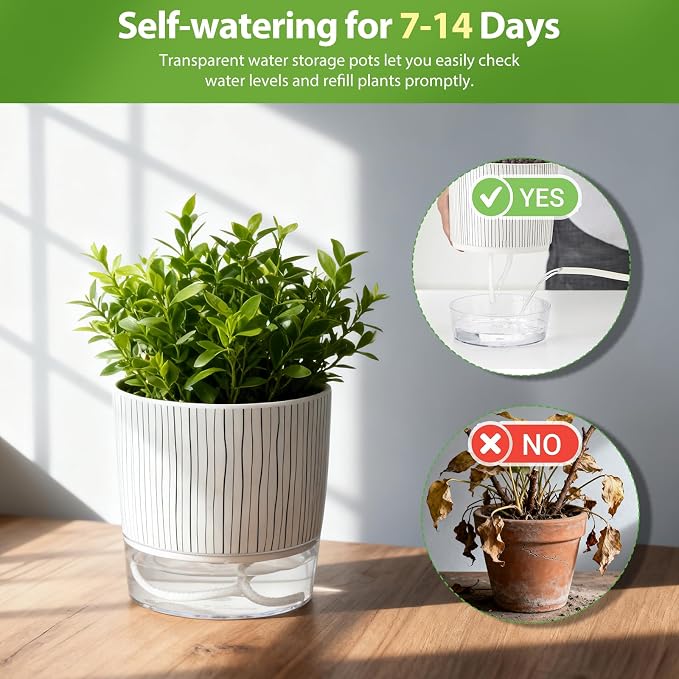 6 Pack Self Watering Pots for Indoor Plants, Flower Planters - Image 4