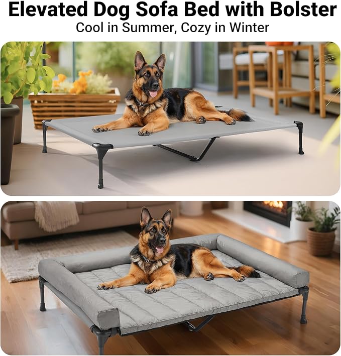 Veehoo Cooling Elevated Dog Bed Add Removable Waterproof Bolster Cushion Mat - Image 4