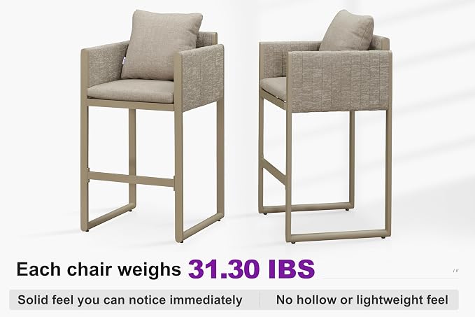 PURPLE LEAF Outdoor Bar Height Stools Set of 4 Aluminum Bar Chairs Modern - Image 6