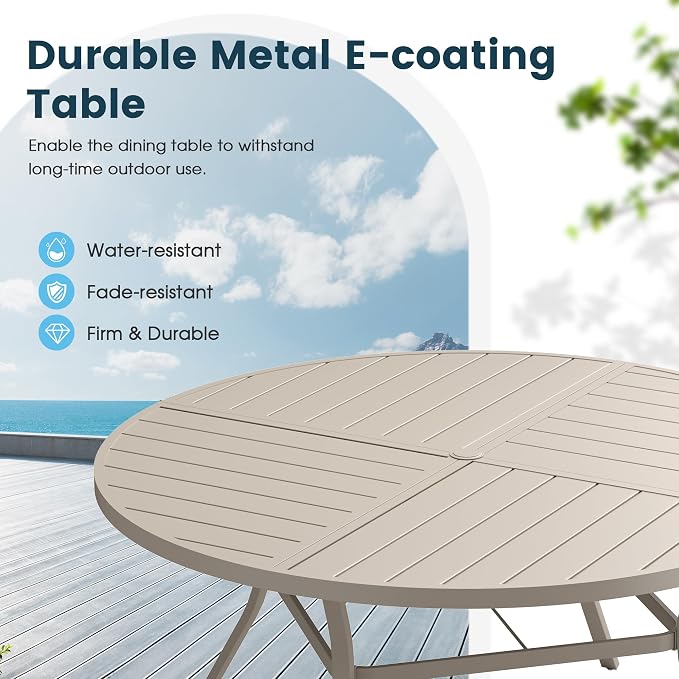 Patio Dining Table for 6, Round Metal Outdoor Table - Image 3