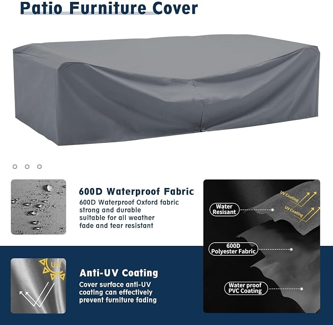 Patio Furniture Sets with Waterproof Cover, 7 Pieces Outdoor Rattan Sectional - Image 2