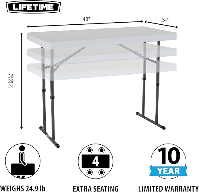 Lifetime Commercial Height Adjustable Folding Utility Table - Image 3
