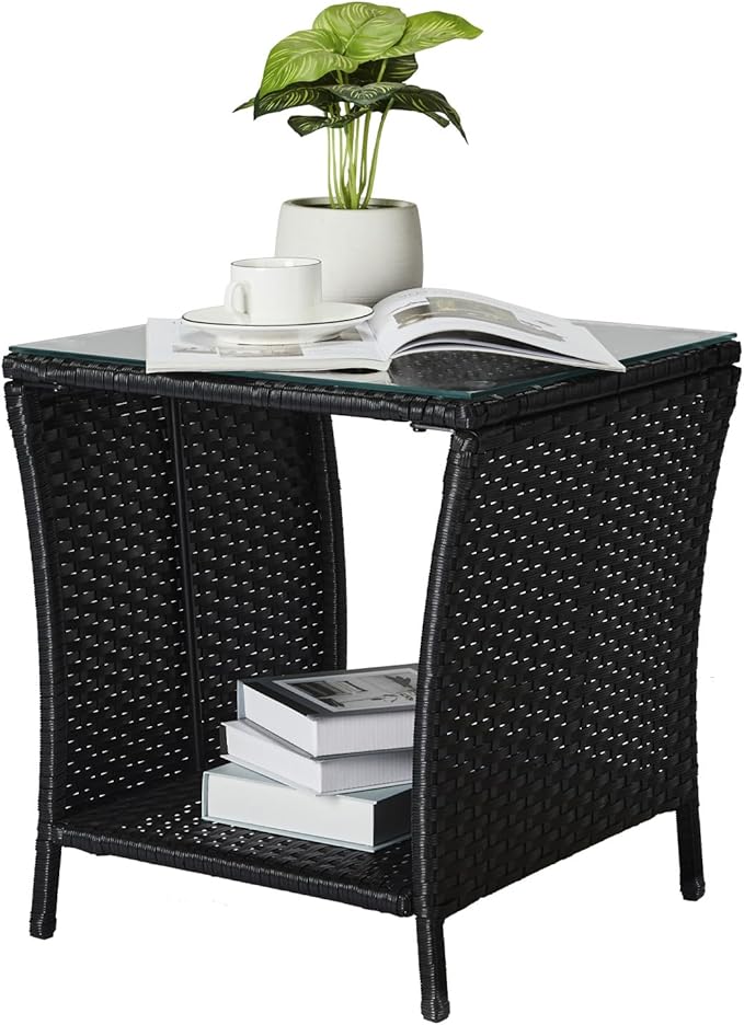 Outvita Outdoor Side Table, Rattan Coffee Table Small End Table by Outvita