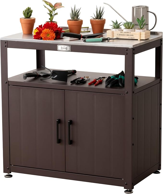 Garden Potting Bench with Storage, Outdoor Potting Table & Garden Work Bench by Idealforcook