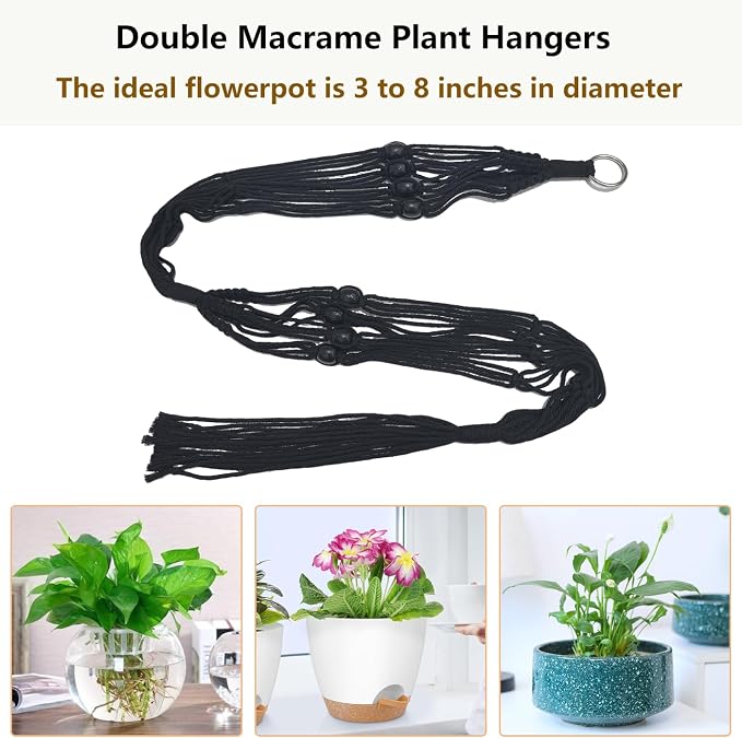 Belit 2 Pack Double Macrame Plant Hangers 2 Tier Hanging Planter Basket - Image 6