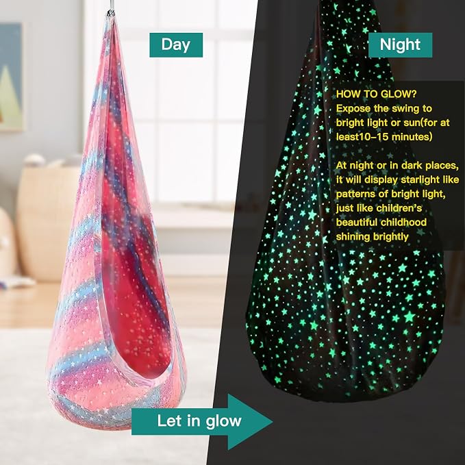Kids Pod Swing Seat, Flannel Sensory Swing Chair Nightglow - Image 3