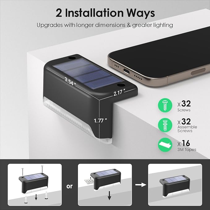 SOLPEX Solar Step Lights Outdoor, 8 Pack Warm White, Waterproof LED Deck Lights - Image 6