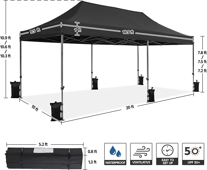Yaheetech Heavy Duty Pop Up Canopy Tent, 10x20 Commercial Instant Shelter Tent - Image 3
