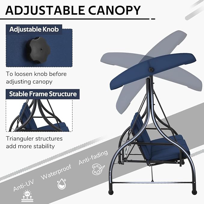 U-MAX Porch Swing with Cover, Patio Swing with Adjustable Backrest&Canopy 3 - Image 4