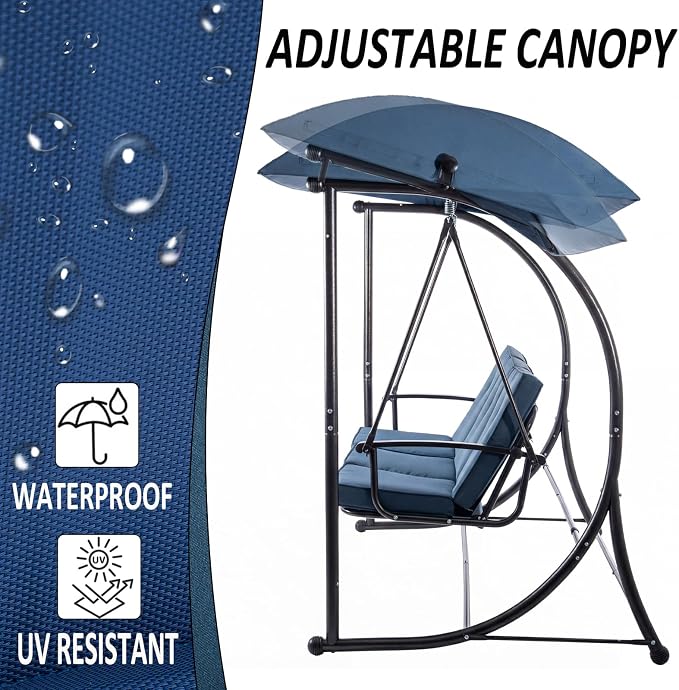 Modern Patio Swing with Adjustable Canopy, 2 in 1 Porch Swing Bed with - Image 4