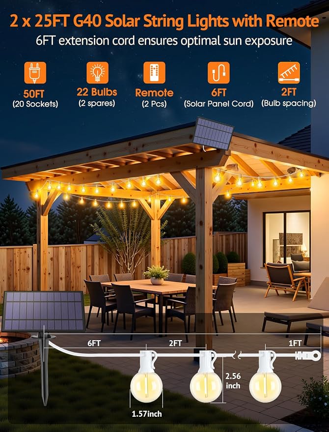 50FT Solar String Lights Outdoor - Image 2