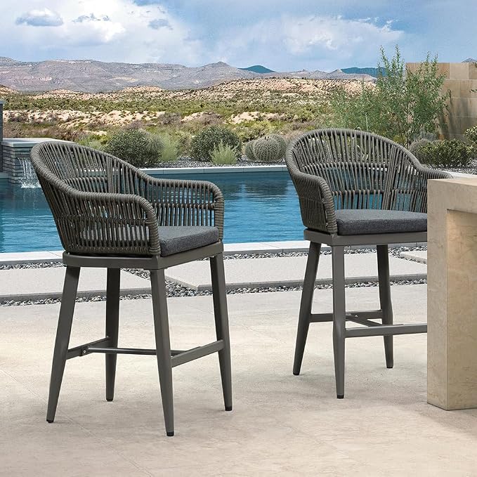 PURPLE LEAF Outdoor Counter Height Bar Stools Set of 2 Patio Metal Modern by PURPLELEAF