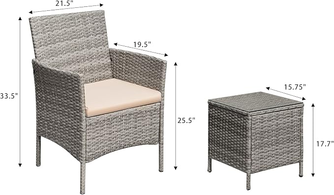 Greesum 3 Pieces Patio Furniture Sets Outdoor PE Rattan Wicker Chairs - Image 7